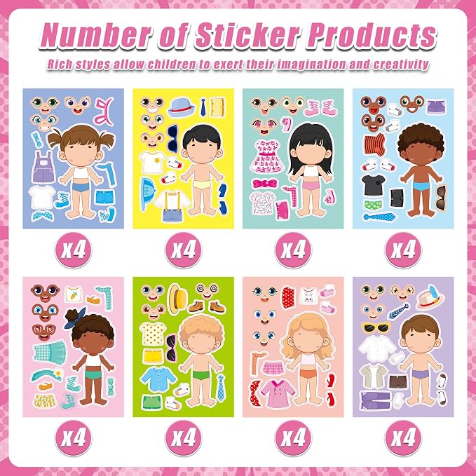 32 Sheets Make a Face and Dress Up Stickers, Make Your Own Stickers
