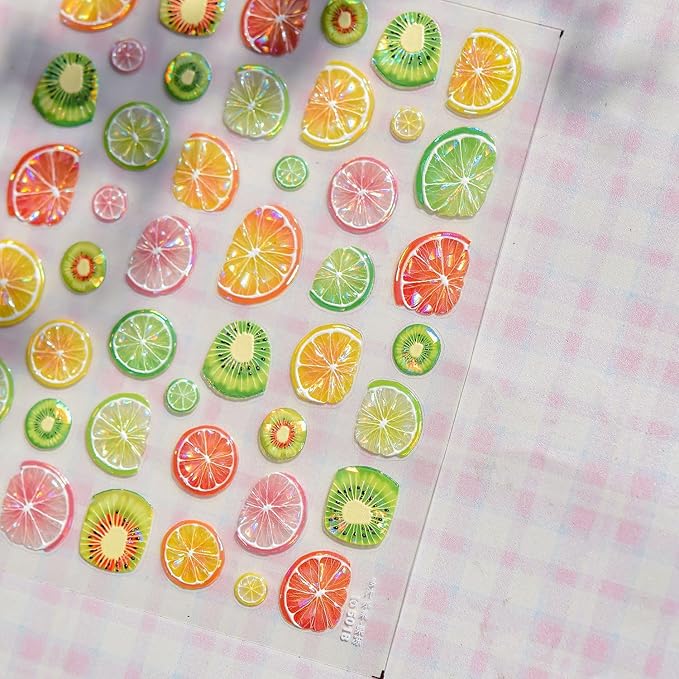 Summer Fruit Nail Art Stickers Decals 5D Embossed Fruit Nail Stickers 1PCS