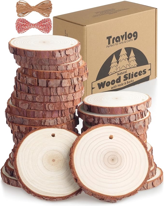 Wood Slices with Hole, Unfinished Wooden Circles