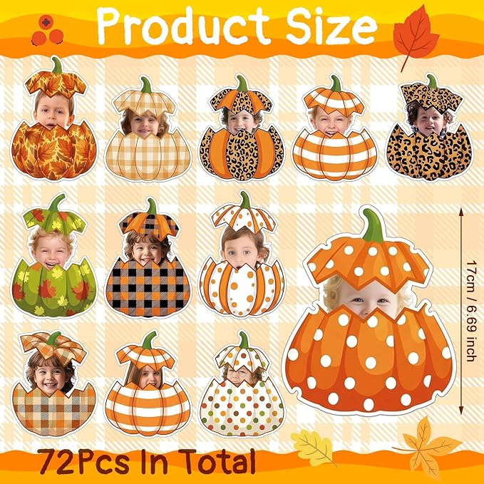 Gersoniel 72 Pcs Kid Fall Pumpkin Decor Autumn Bulletin Board Cutout | Autumn