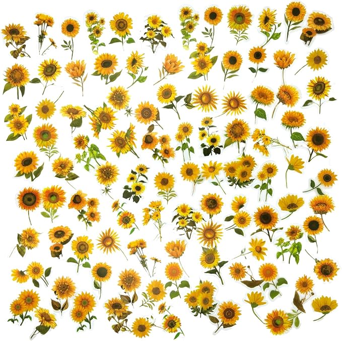 100Pcs Small Sunflower Stickers Transparent