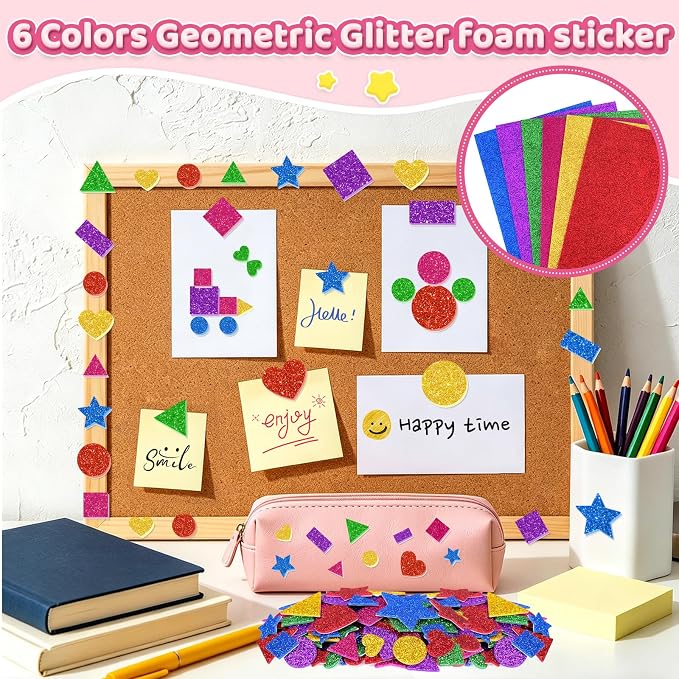 750Pcs Foam Stickers, Colorful Foam Shape Stickers Self Adhesive Star Heart