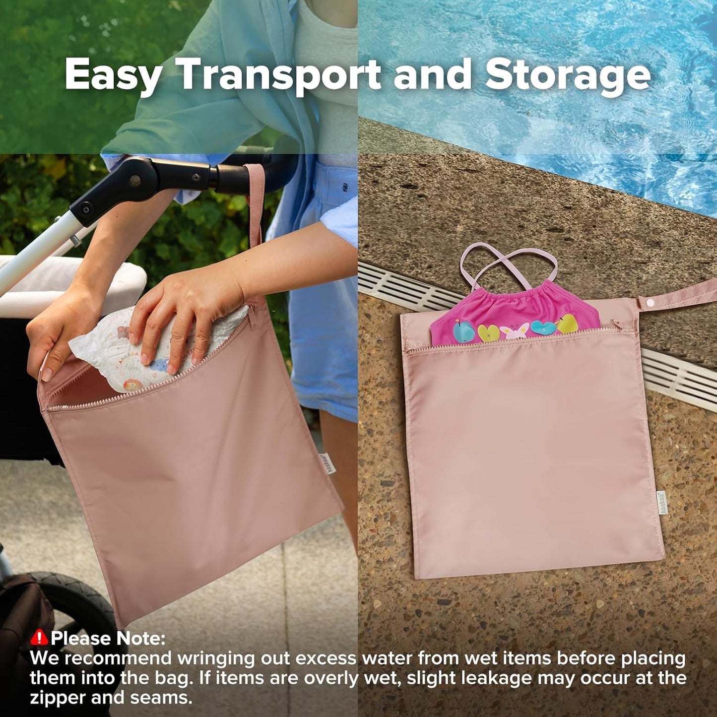 haakaa Waterproof Wet Bags for Baby Wet Dry Bags for Cloth Diaper, Swimsuit & Travel, 2pcs, Blush