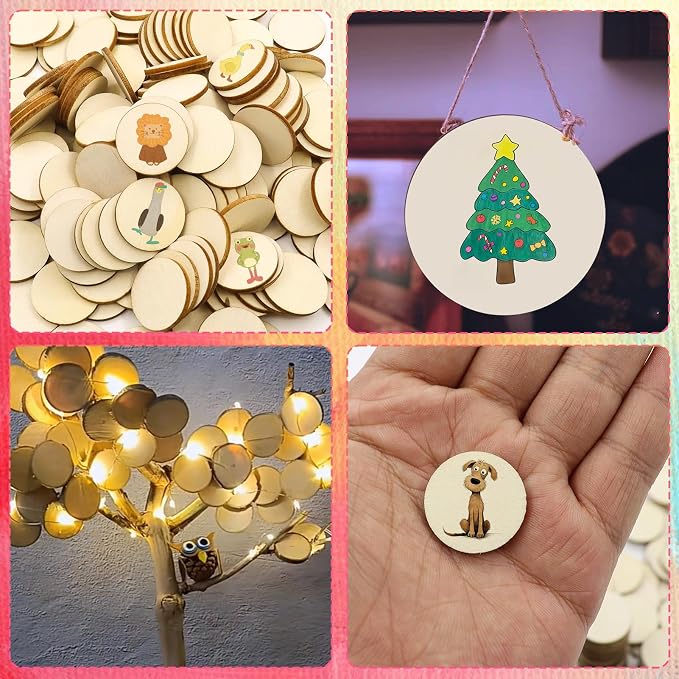 200 Pieces Round Wood Circles for Crafts