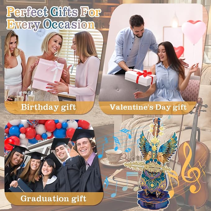 3D Wooden Puzzles for Adults, Mechanical Cello Music Box Kit