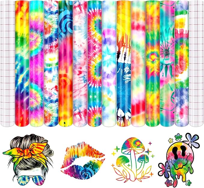 Spiralism Patterned Permanent Adhesive Vinyl 12 Sheets 12'' x 10'' | Tie Dye