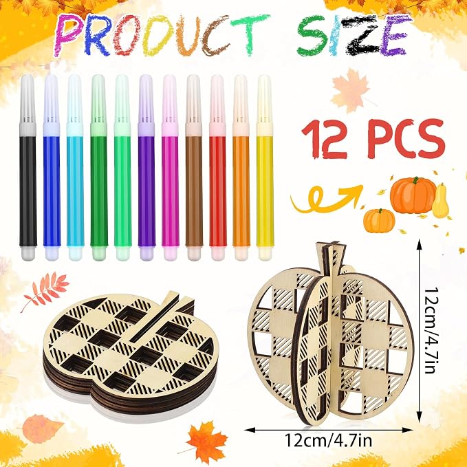 Huwena 36 Pcs Fall Crafts Set 24 Wooden Pumpkin Cutouts