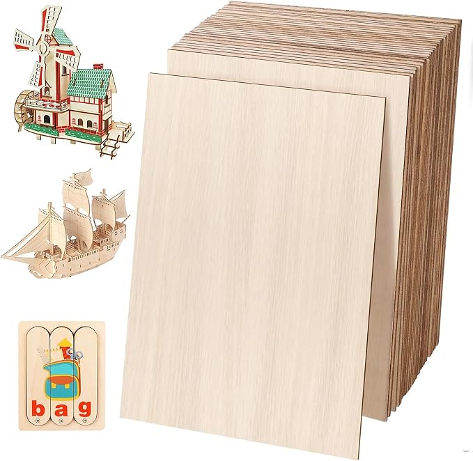 4 Pack Basswood Sheets Rectangle Unfinished Plywood Slices