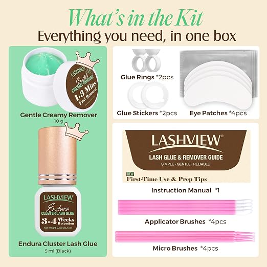 LASHVIEW Lash Cluster Glue & Remover Kit Super Strong Hold 4 Weeks+