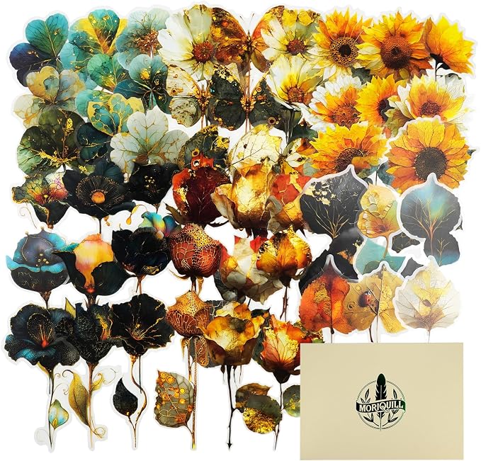 60PCS Botanical PET Stickers Set – Waterproof Flower and Butterfly Designs