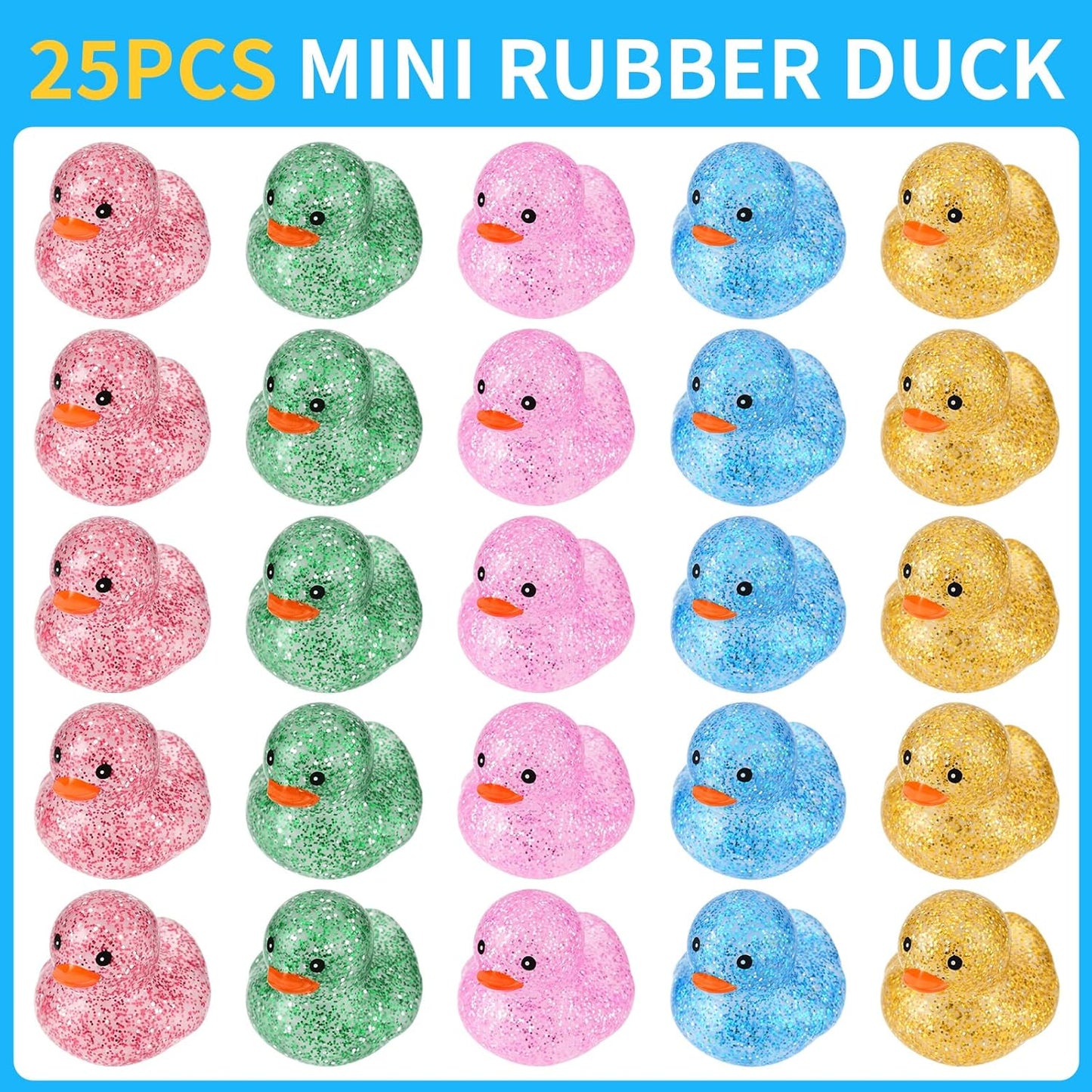 25Pcs Mini Glitter Rubber Ducks Bath Toys, Bathtub Floating Squeaky Duck Bulk Baby Preschool Bath Toy for Baby Shower Infants Kids Toddler Birthday Party Decoration Gift (Large)