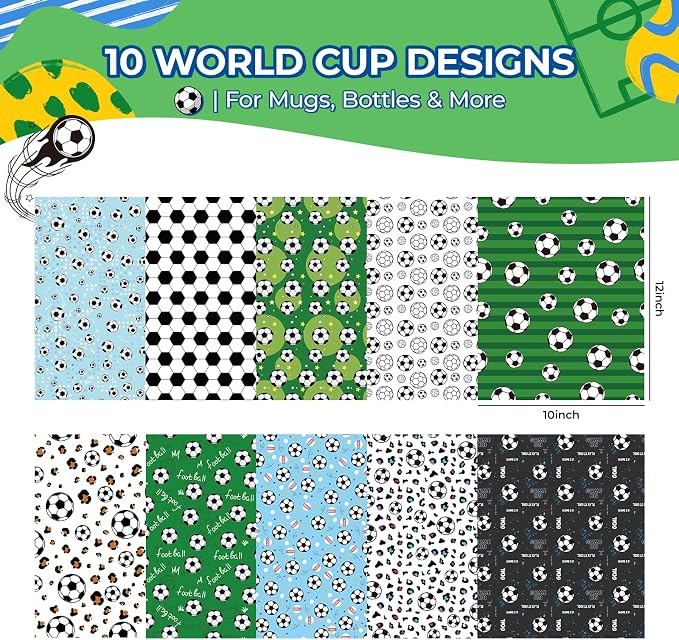 HTVRONT 10 Pack 12"x10" Soccer Ball Patterned Permanent Vinyl | Waterproof Vinyl