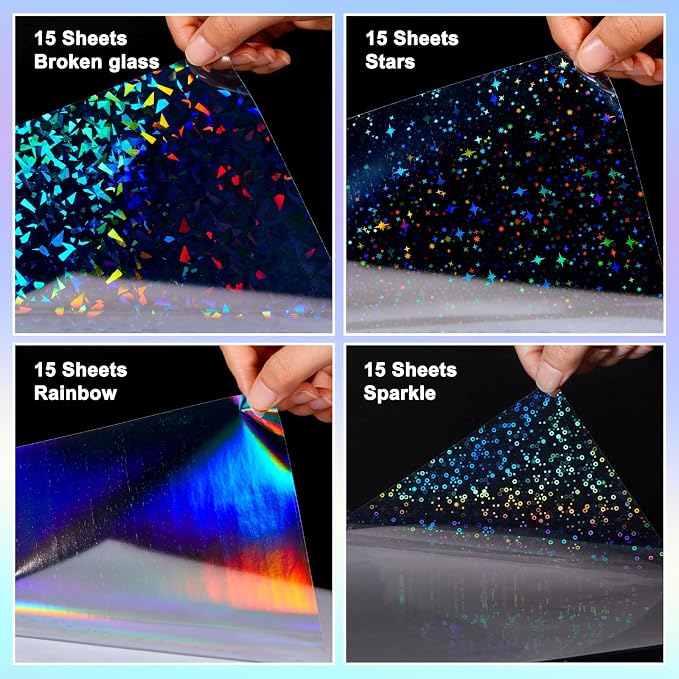 Nezyo 60 Sheet Holographic Laminate Sheet Clear Glitter A4 Size Vinyl Sticker