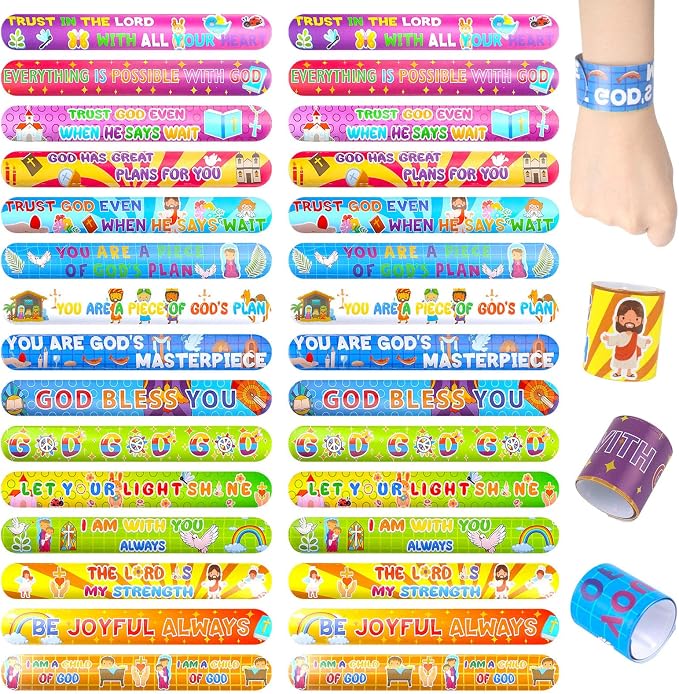LovesTown 48PCS Christian Snap Bracelets, Bible Verses Religious Slap