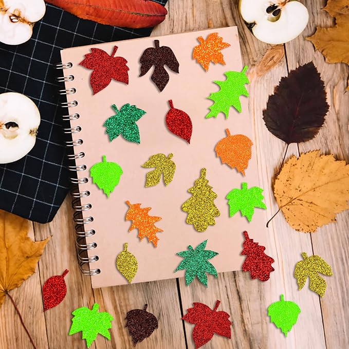 Coopay Glitter Fall Leaf Stickers Thanksgiving Christmas Adhesive Foam Maple