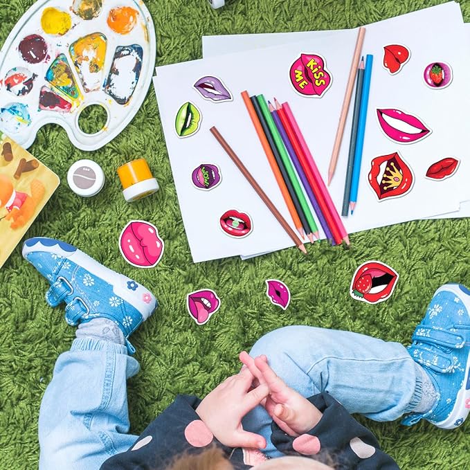 Colorful Art Lips Mouth Expressions Vinyl Stickers Pack 50pcs