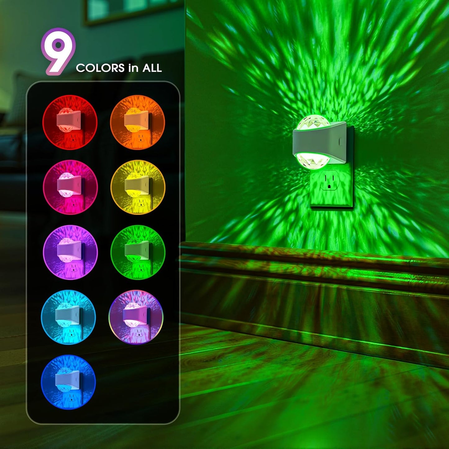 Night Lights Plug into Wall, Star Projector for Bedroom, Night Light Projector for Kids, 9-Color RGB Galaxy Nightlight with Dusk to Dawn Sensor for Bathroom, Home Gaming Room Decor Gifts，2 Pack