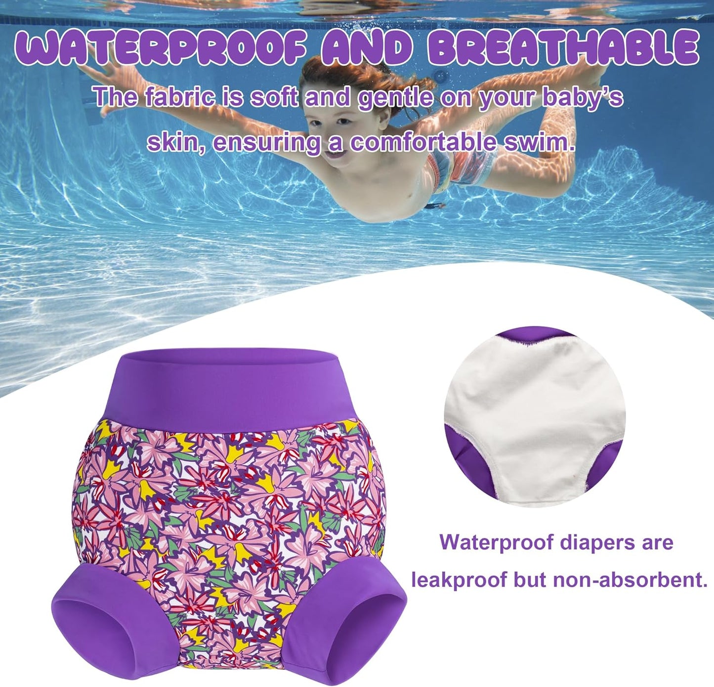 BIG ELEPHANT Baby Swim Diapers 3/6 Pack – Reusable Waterproof Diapers, Soft Breathable Swimwear for Boys and Girls