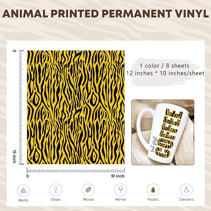 Tintnut Leopard Permanent Vinyl Tiger Pattern Adhesive Vinyl 8 Pcs 12x10 |