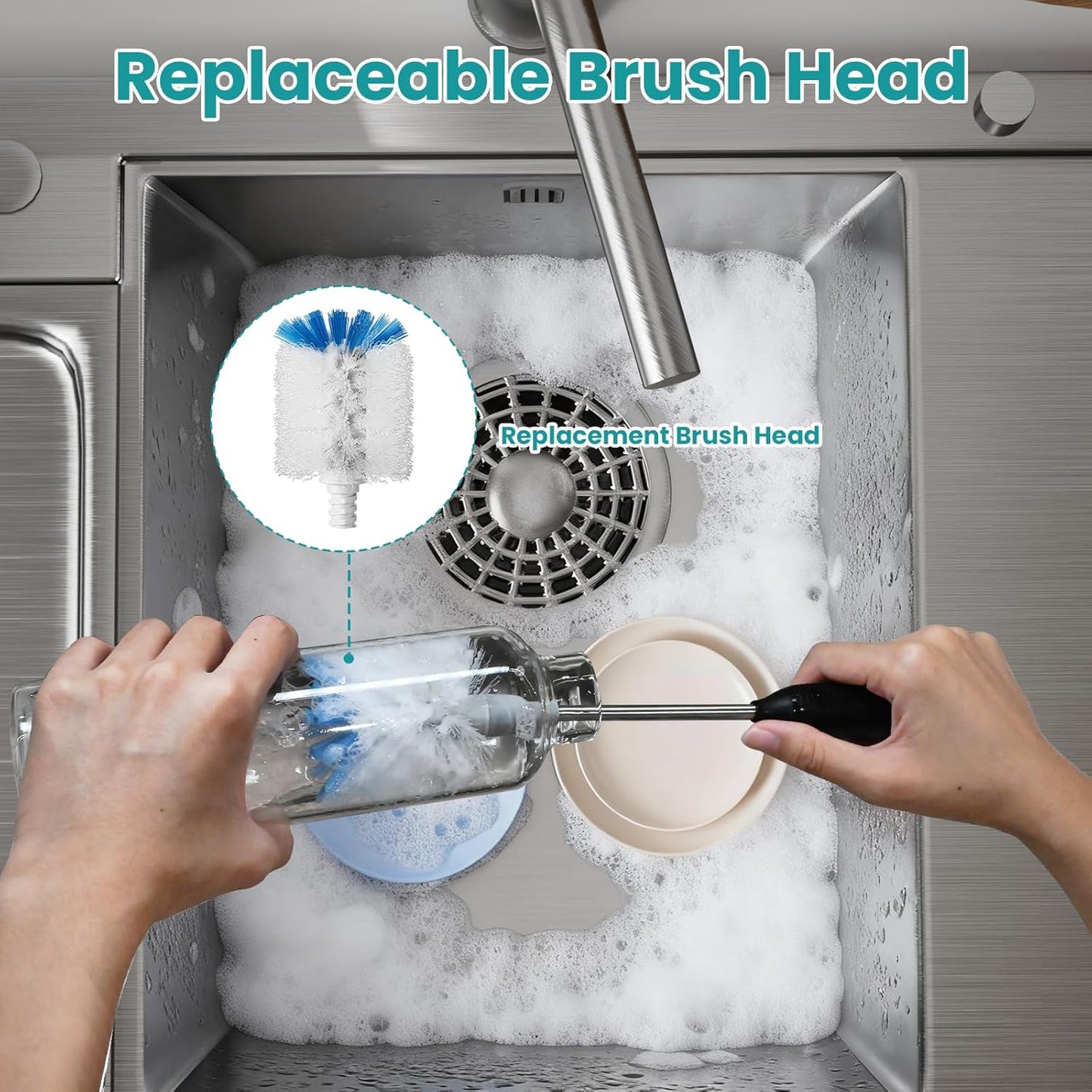 Bottle Brush Refills for OXO Stainless Steel Bottle Brush Only, 8 Pack Bottle Brush Replacement Head for Clean Water Bottle, Baby Bottle, Glasswares, Mugs