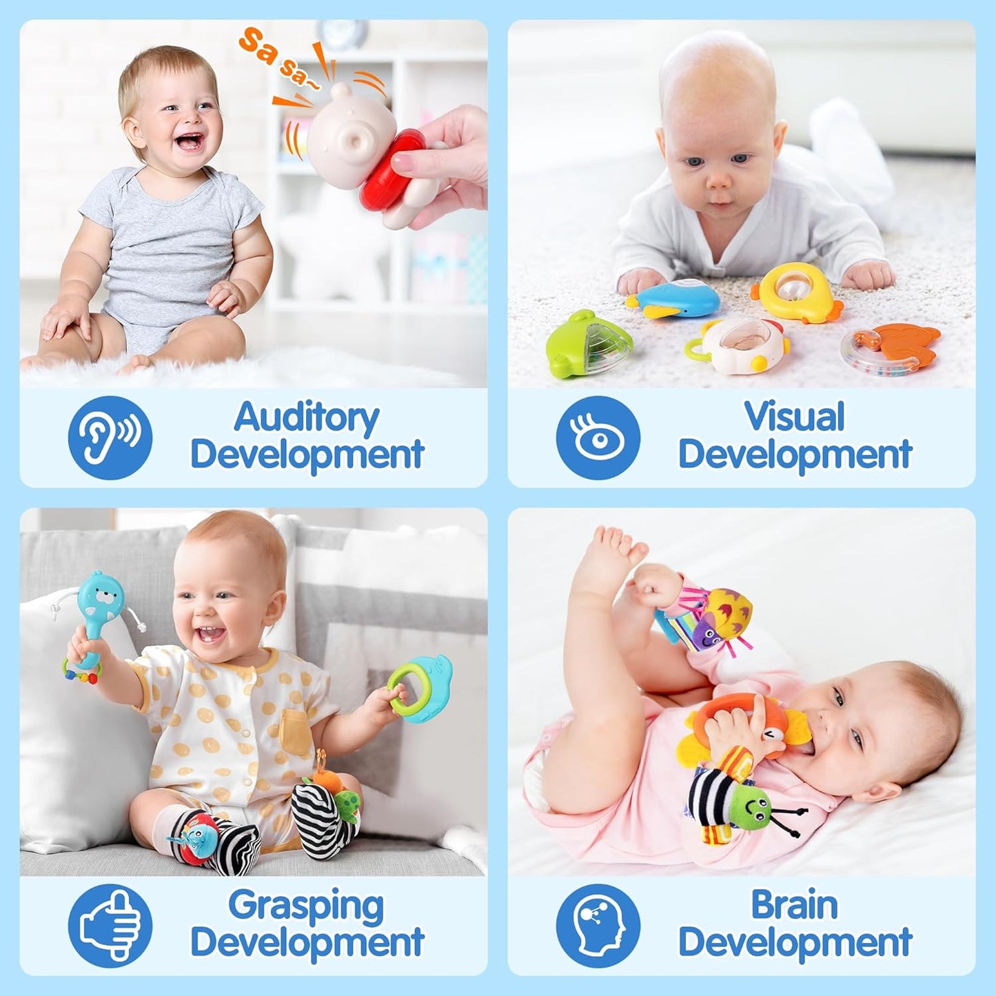 Baby Rattles 0-6 Months | Sensory Toys for Infants 3-6 Month, Wrist Rattle Socks, Foot Finder & Teething Toys | Newborn Toys Gift for Boys and Girls, Baby Shower Gifts Christmas Stocking Stuffers