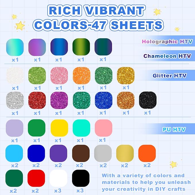 Heat Transfer Vinyl Bundle-47 Pcs 12" x 10" Iron on Vinyl