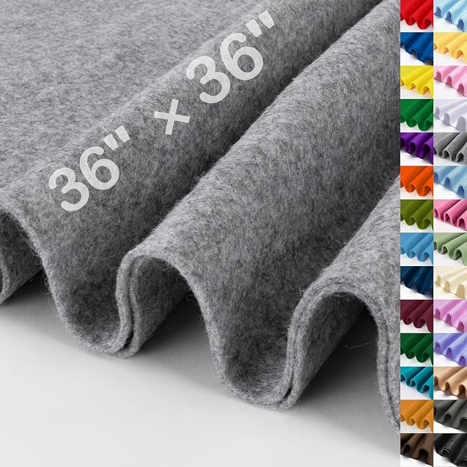 XSEINO Gray Large Felt Fabric 36" X 36 ", 1.4 mm Thick Soft Felt Fabric Sheet