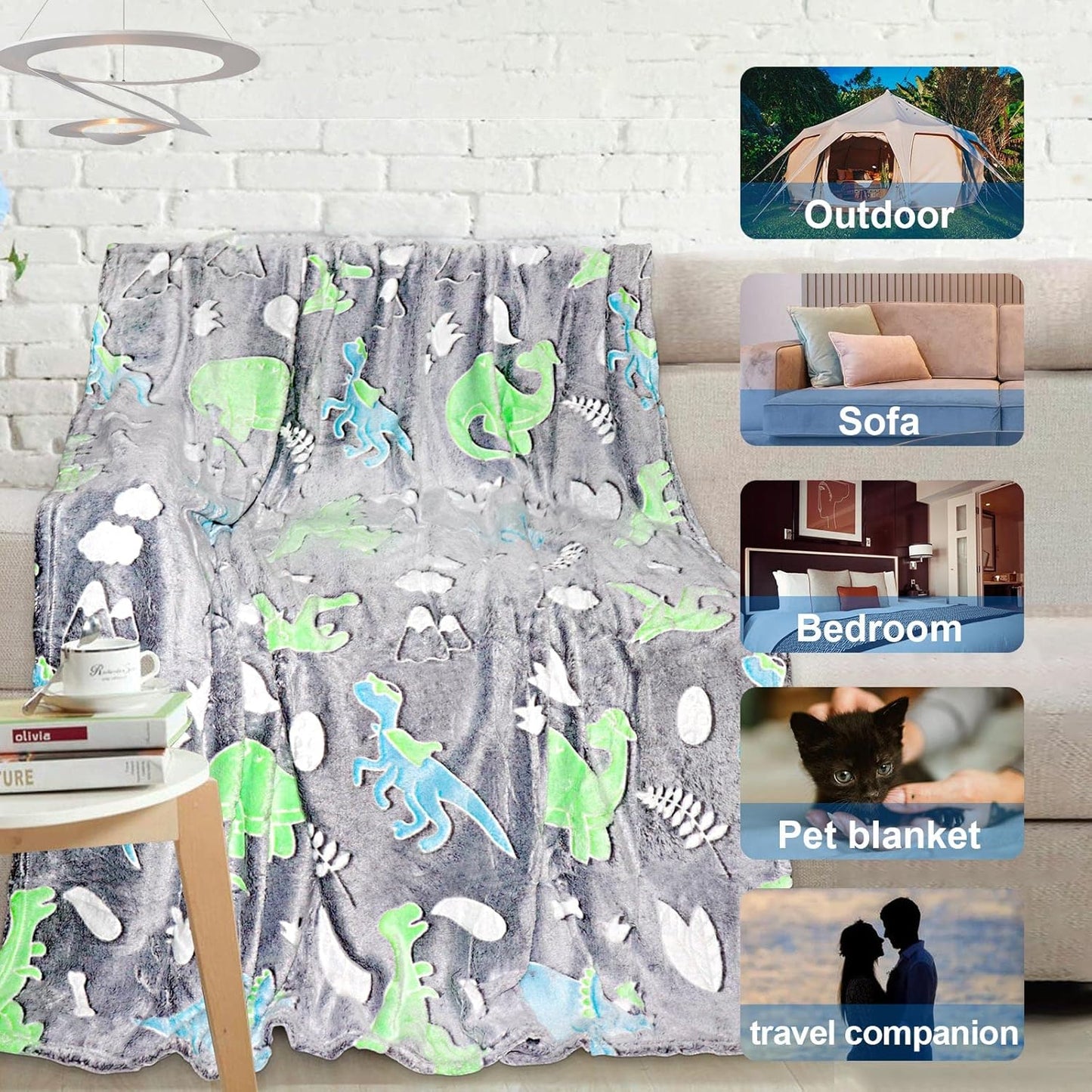 Glow in the Dark Dinosaur Blanket for Kids Boys Toddler, Soft Fleece Throw 40"x60" Birthday Gift