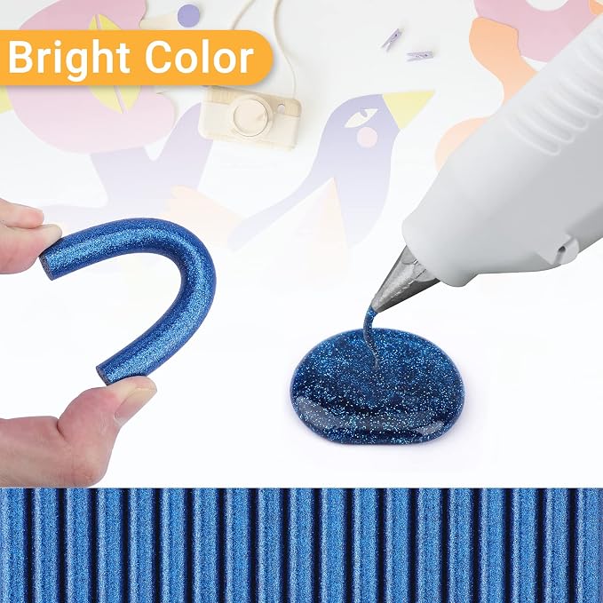 Manarty Glitter Sapphire Blue Hot Melt Glue Stick, Adhesive EVA Glue Sticks