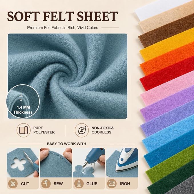Dusty Blue Large Felt Fabric 36" x 36", 1.4 mm Soft Felt Sheet, Nonwoven Fabric