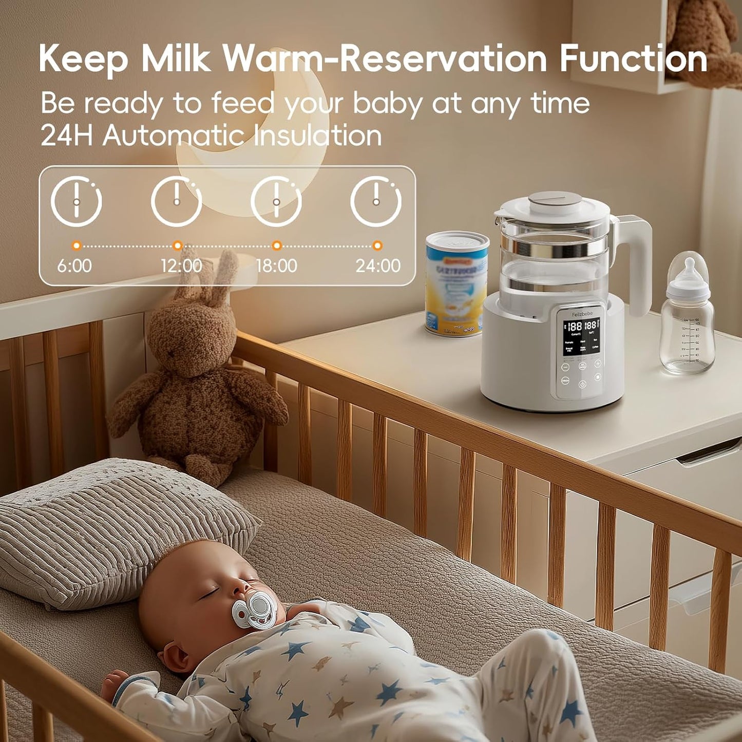 Instant Water Warmer, Baby Bottle Warmer with Faster Cooling Fan and LCD Display, Baby Milk Warmer, Electric Kettle with 6 Temperature Control Presets, Breastmilk Warmer, Boil Tea, Coffee