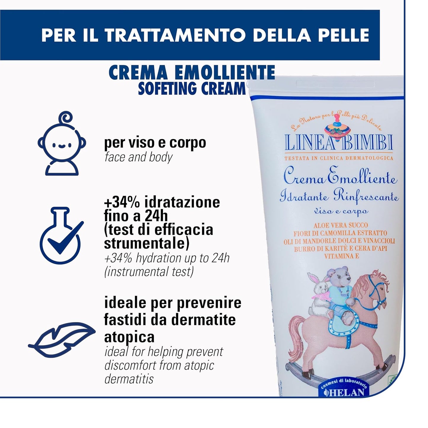 Helan Linea Bimbi- Soothing Baby Lotion for Face & Body with Vitamin E, Aloe Vera & Beeswax, Moisturizing & Refreshing Baby Cream for Delicate Skin, Baby Essentials for Newborn, Made in Italy 100fl oz