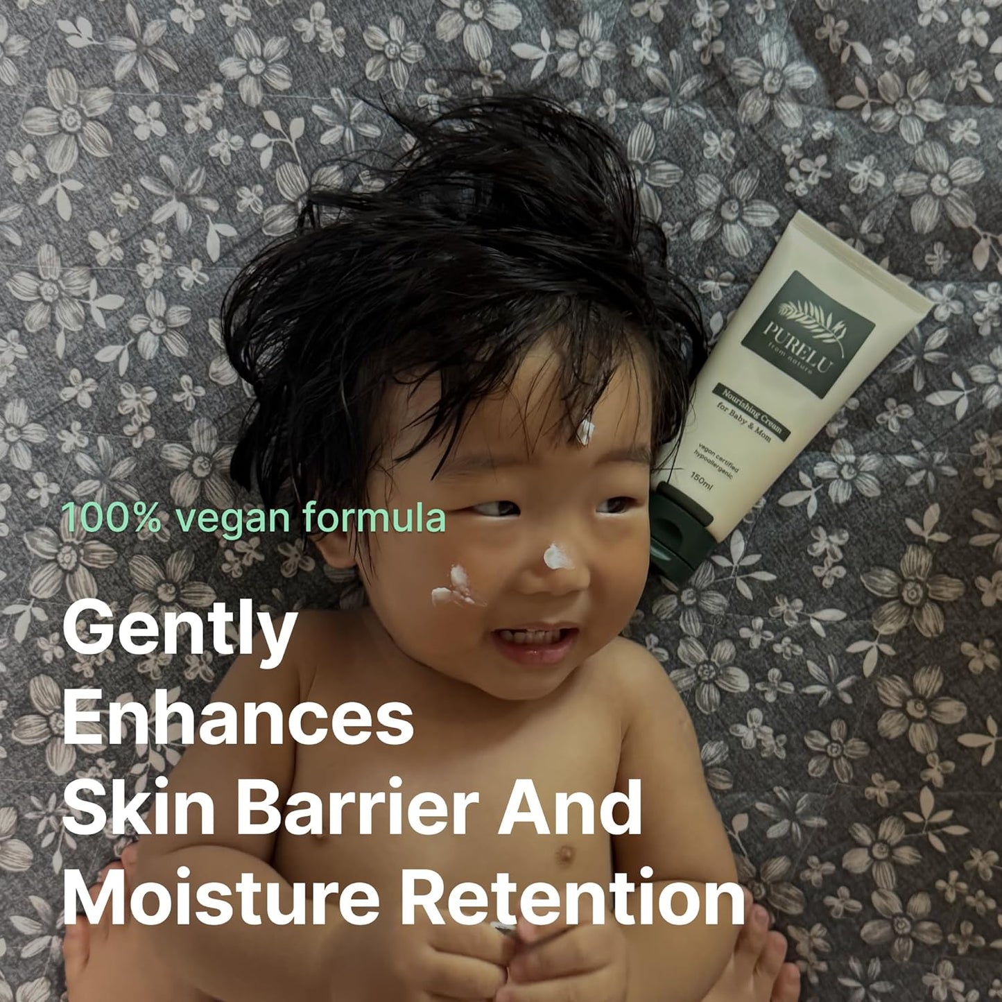 PURELU Baby Deep Moisturizing Cream with Shea Butter & Ceramides for Sensitive Skin, Baby Skin Care, Hypoallergenic Fragrance Free Vegan (5.07 Fl Oz)