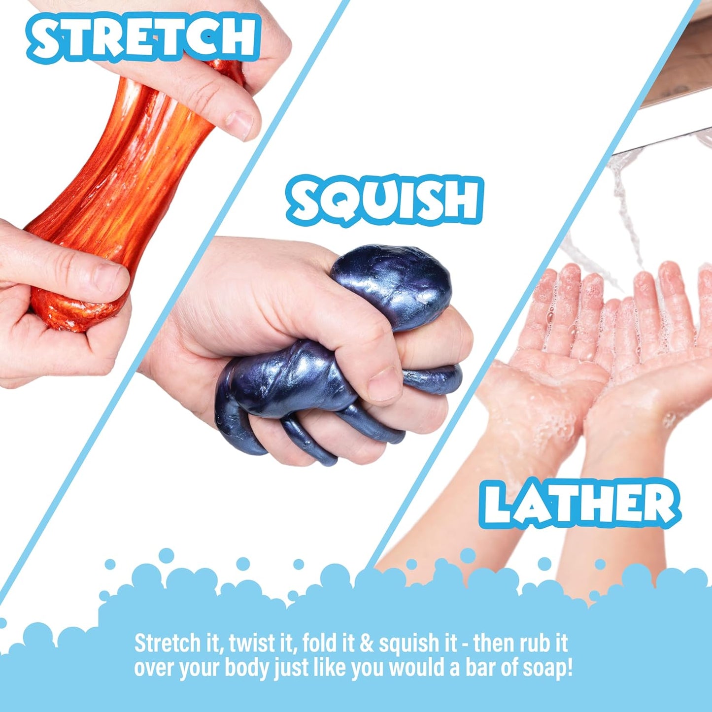 Tub Works Cosmic Bath Slime Soap Bath Toy, 6 Pack | Stretchy, Squishy Slime Soap for Kids Bath | Fresh, Fruity Scents | Nontoxic | Sensory Fun Kids & Toddler Bath Toys