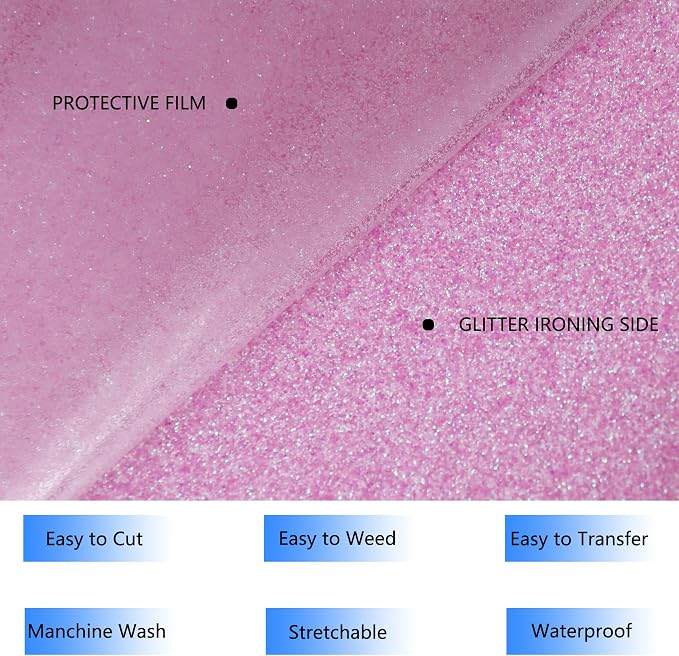 HTVVETUR Glitter Lilac Heat Transfer Vinyl, Glow in The Dark Light Purple HTV