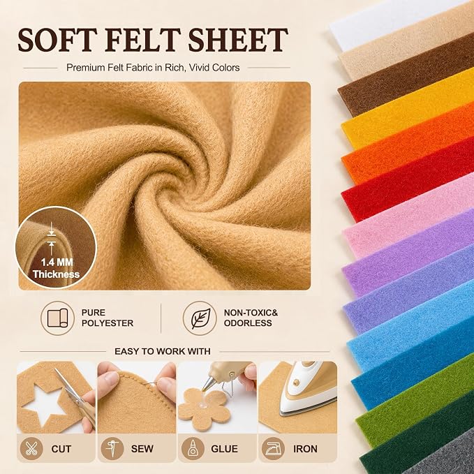 Tan Large Felt Fabric 36" x 36", 1.4 mm Soft Felt Sheet, Nonwoven Fabric