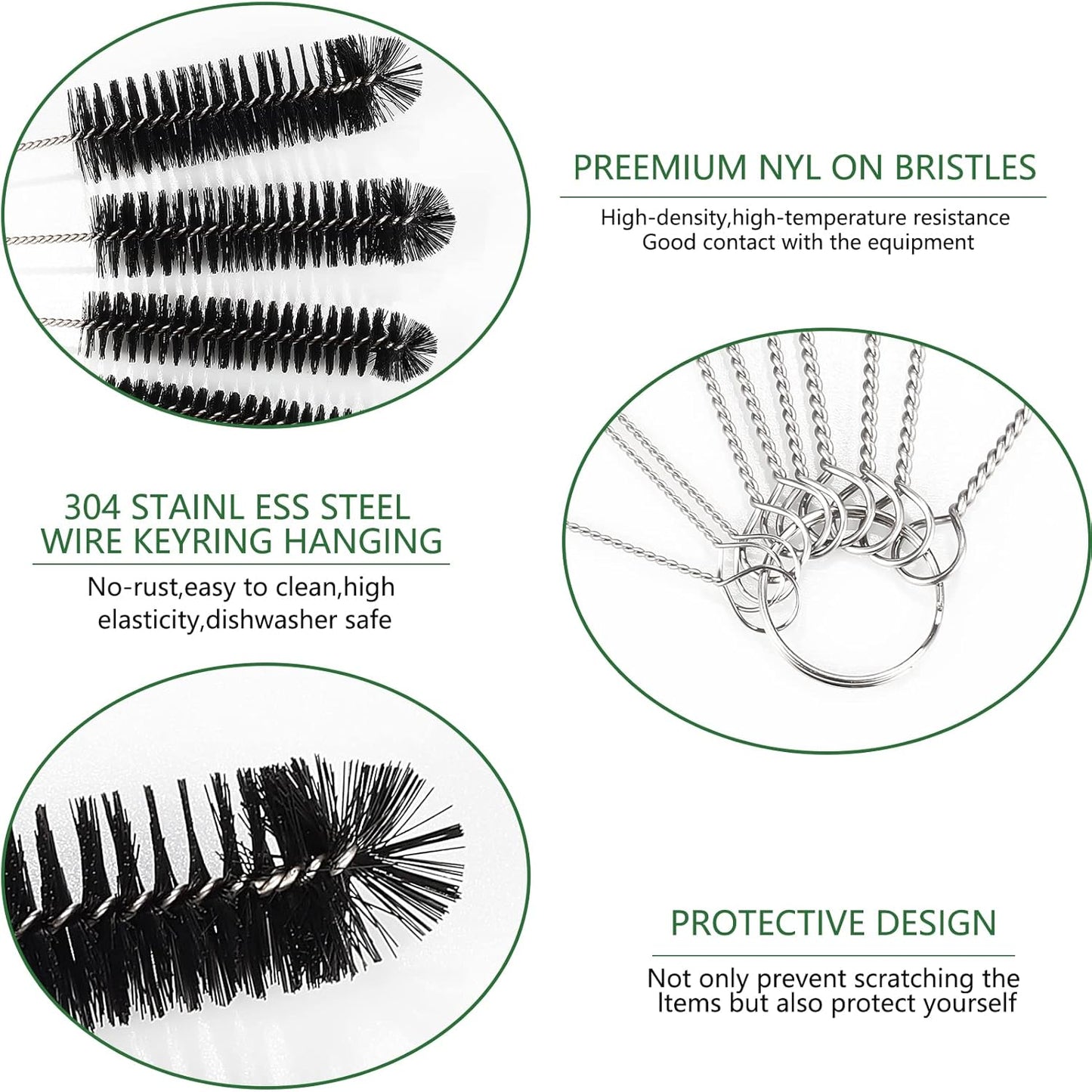 CiaraQ Bottle Cleaning Brushes, 8 Inch Nylon Tube Brush Set, Cleaner for Narrow Neck Bottles Cups with Hook, Set of 13pcs