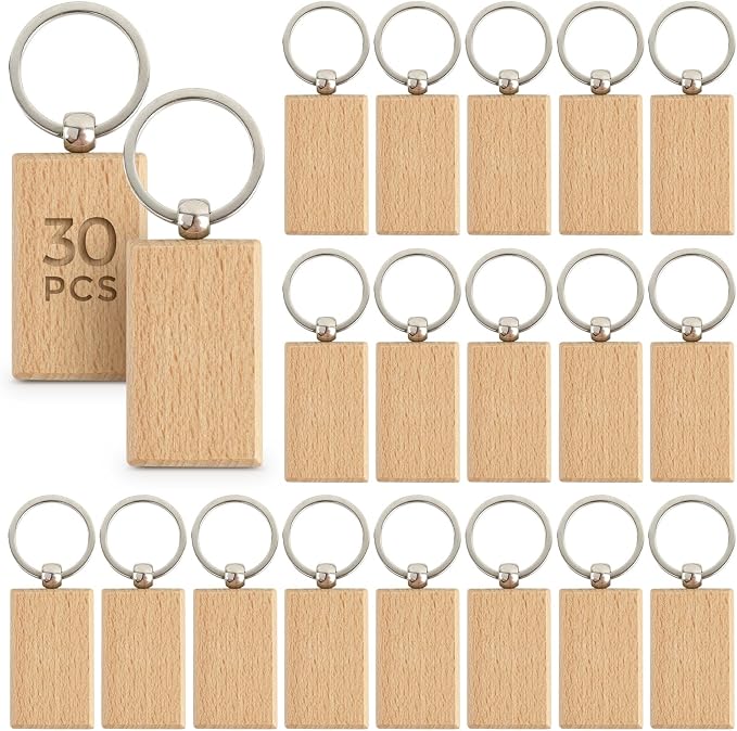 AUEAR, Blank Wooden Key Chain Wood Keychain Key Ring Key Tags Personalized EDC