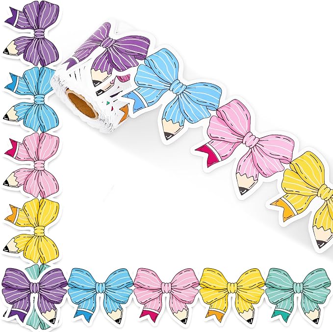 FYSUIMU 65.6 Ft Pencil Bow Bulletin Board Border Pastel Colorful Pencil