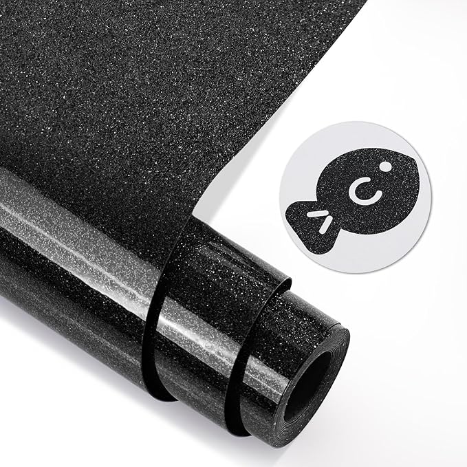 Black Glitter HTV Heat Transfer Vinyl, Glitter Iron on Vinyl Roll 10" x 8ft |