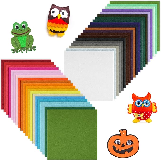 Ainiv 40pcs 6×6 inches Coloured Felt Fabric Sheets, Fabrics DIY Craftwork