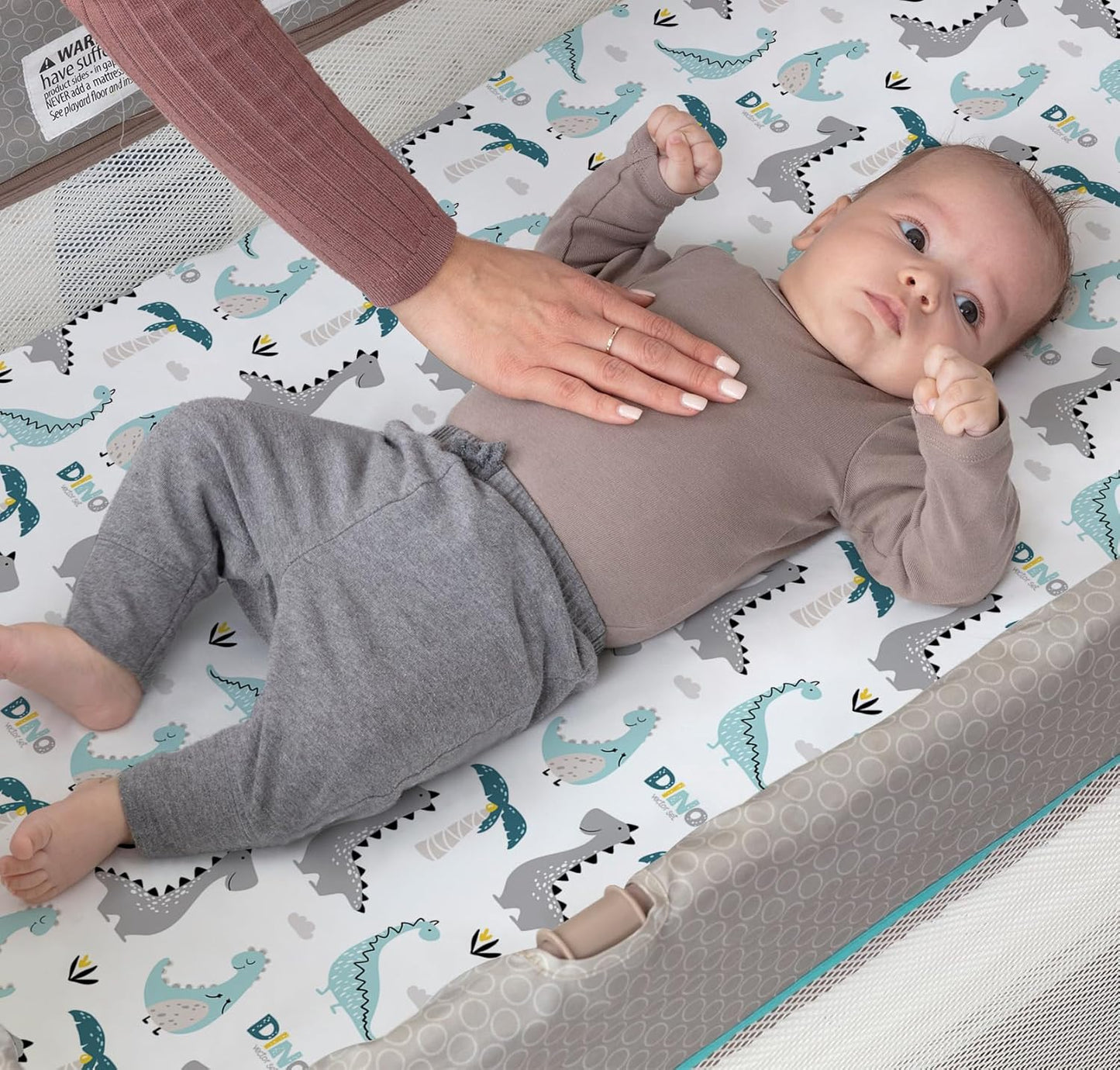 Pack n Play Sheets, BROLEX 2 Pack Mini Crib Sheets,Stretchy Portable Fitted Playard Sheet Set, Convertible Playard Mattress Cover,Ultra Soft Breathable Material,Dinosaur Lion