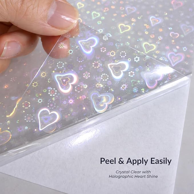 Bleidruck 25 Sheets Hearts Clear Holographic Laminate Sheet Adhesive Paper |