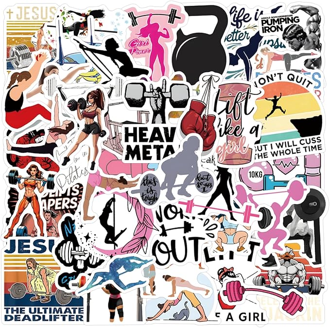 55 pcs Fitness Gym Workout Stickers, Motivational Weightlifting Yoga Exercise