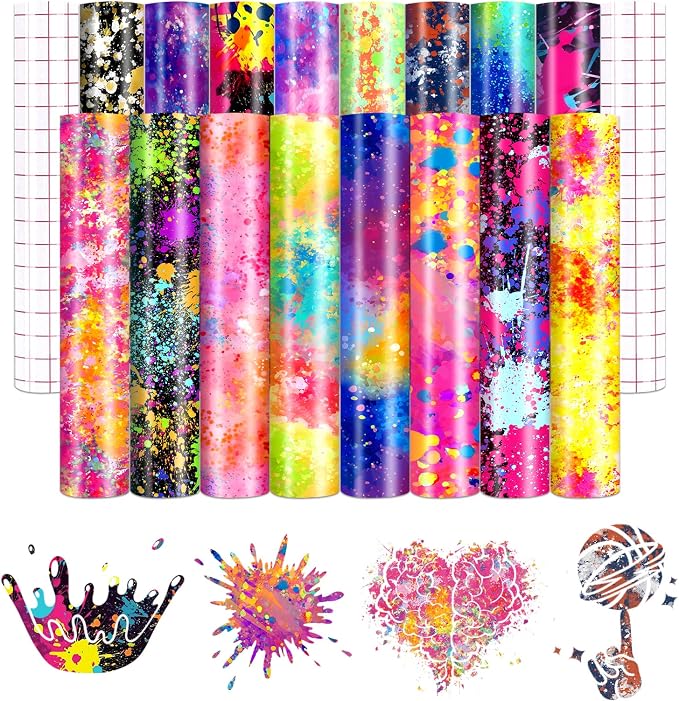 Paint Splatter Patterned Permanent Adhesive Vinyl 16pcs 12'' x 10'' | Paint