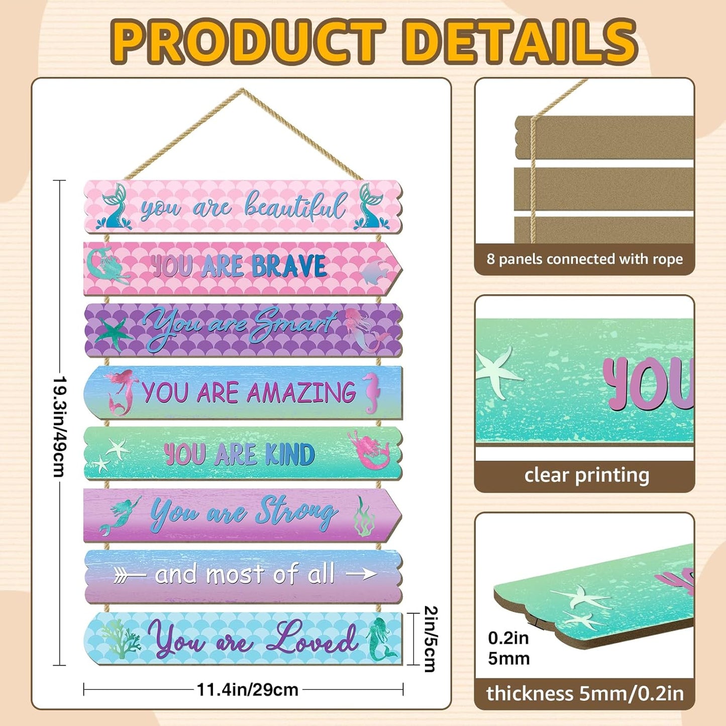 Mermaid Room Decorations For Girls, Kids Room Decor, Inspirational Wall Decor, Little Kids Bedroom Decor,Bedroom Deco For Teen Girls,Nursery Wall Deco(Mermaid)