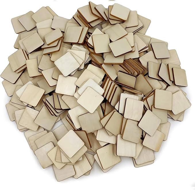 300 Pcs 1 Inch Unfinished Wood Pieces Blank Wood Squares Round Corner