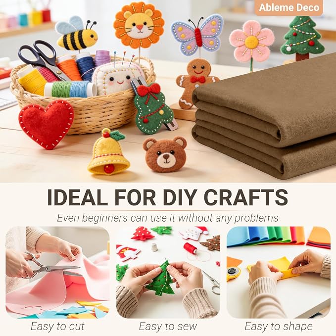 Felt Fabric Sheets 18" x 18" 1.6mm Soft Craft Felt, Light Brown | Soft Precut