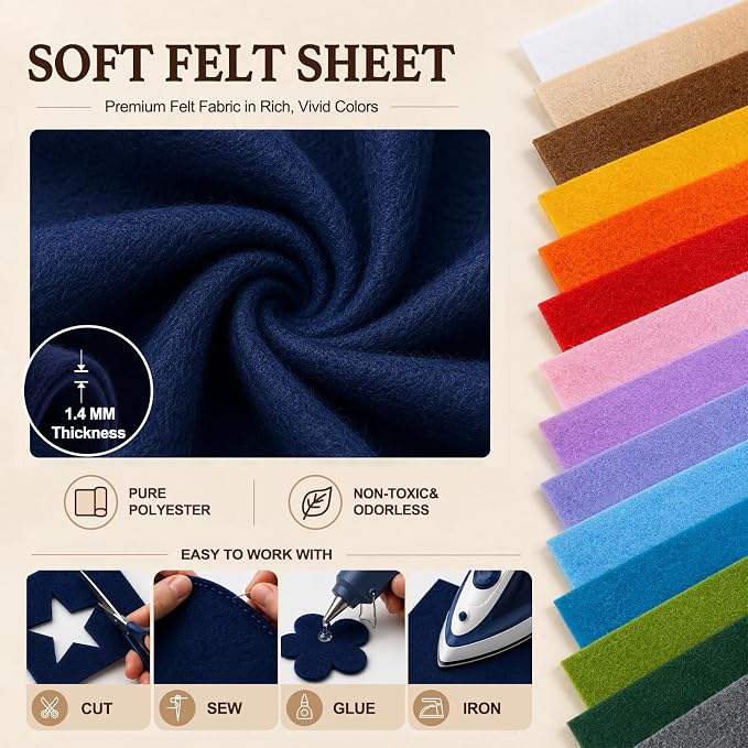 Navy Blue Large Felt Fabric 36" x 36", 1.4 mm Soft Felt Sheet, Nonwoven Fabric