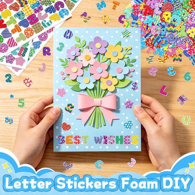 640 PCS Foam Letter Stickers for Kids Crafts, 3D Puffy Colorful Alphabet ABC